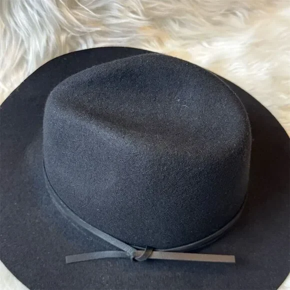 Unisex Black Wool Fedora Hat with “Faux” Leather Trim - Picture 4 of 6